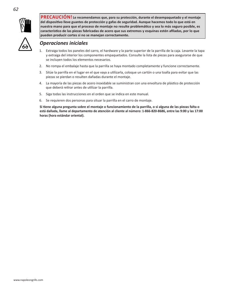 Operaciones iniciales, Precaución | Napoleon Grills NK22CK-L User Manual | Page 62 / 76