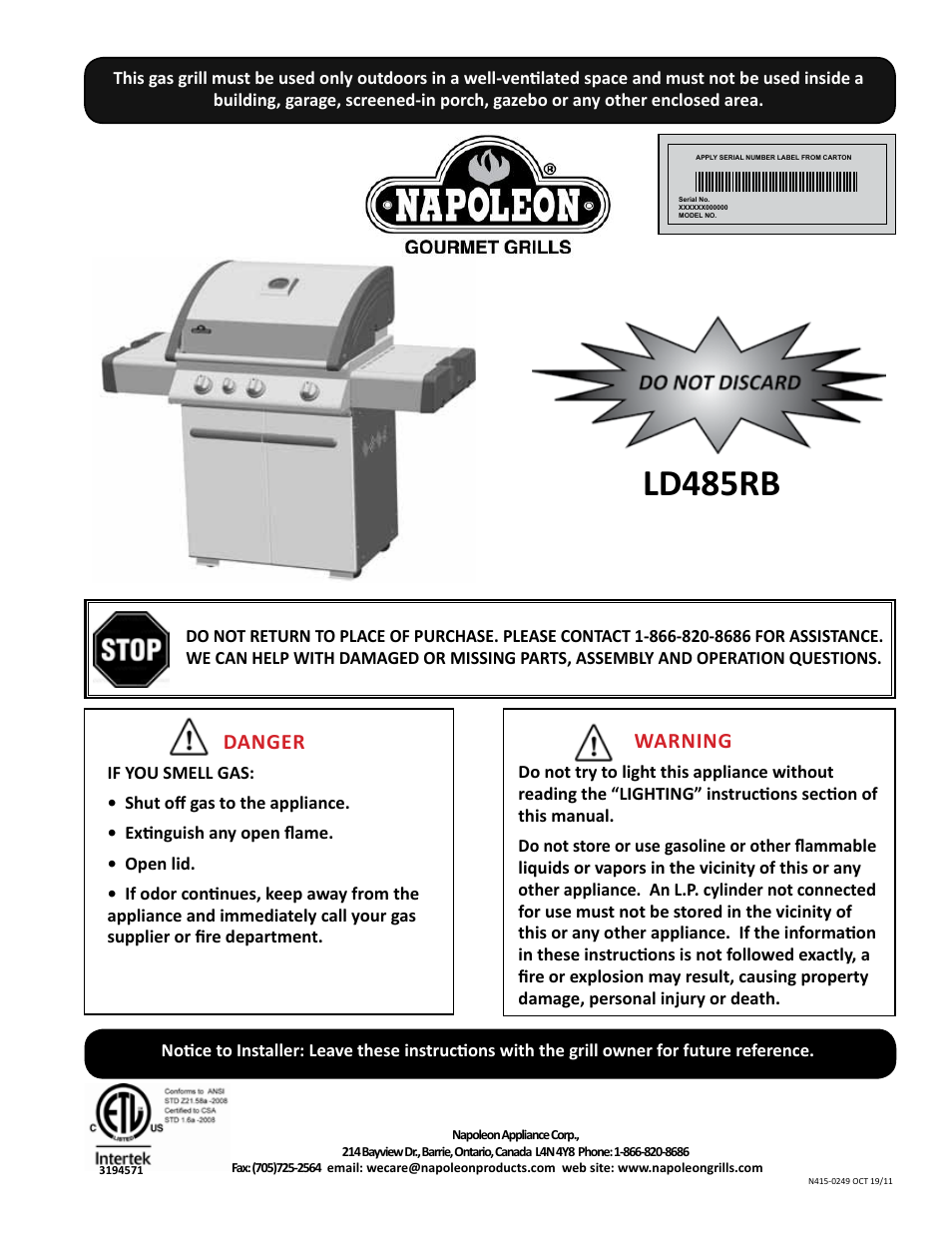Napoleon Grills LD485RB User Manual | 36 pages