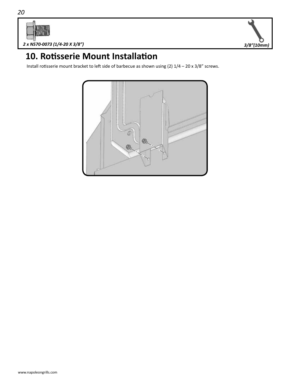 Rotisserie mount installation | Napoleon Grills LD485RB User Manual | Page 20 / 36