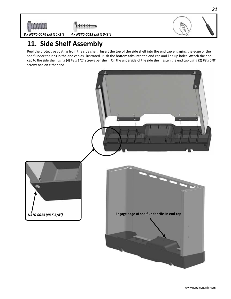 Side shelf assembly | Napoleon Grills LD485RB User Manual | Page 21 / 36