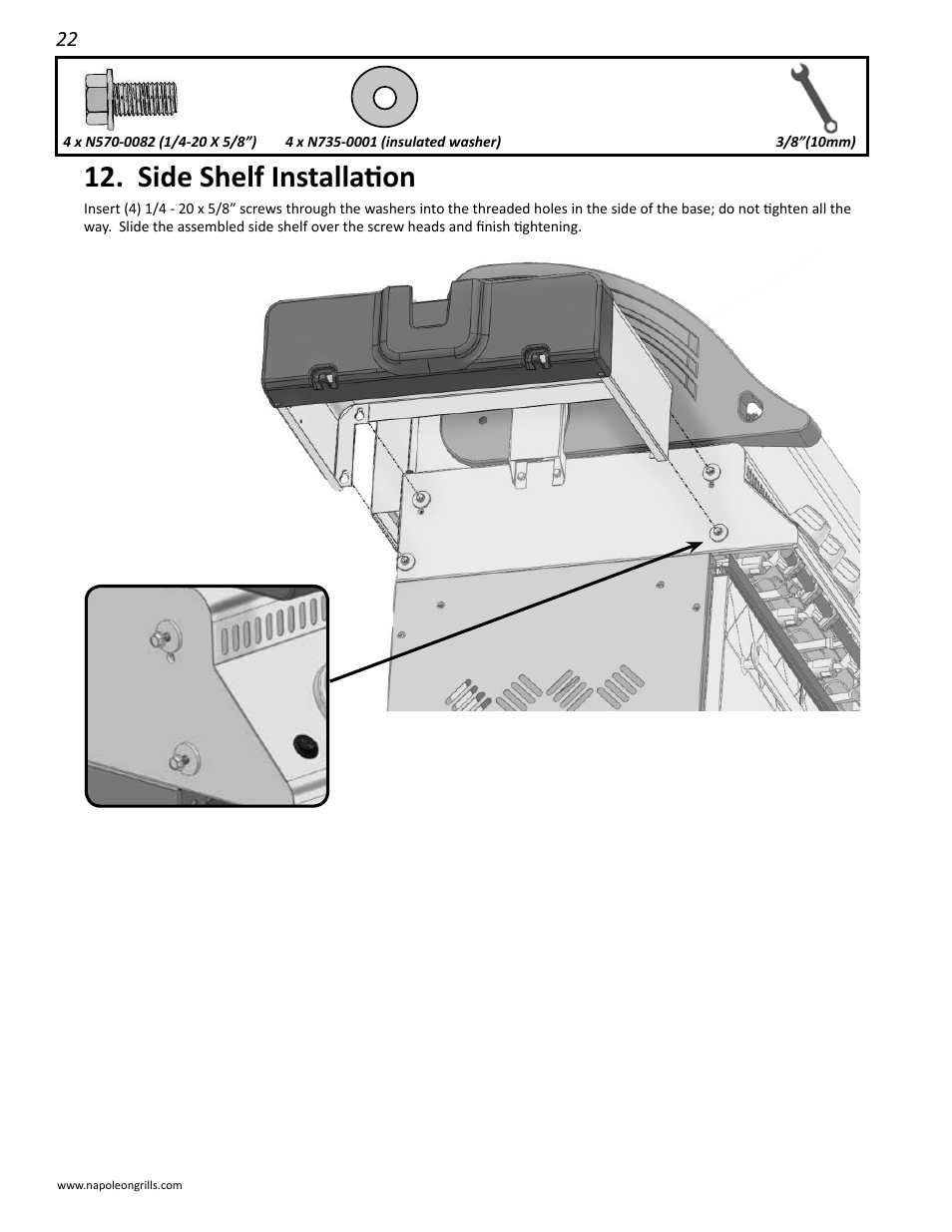 Side shelf installation | Napoleon Grills LD485RB User Manual | Page 22 / 36