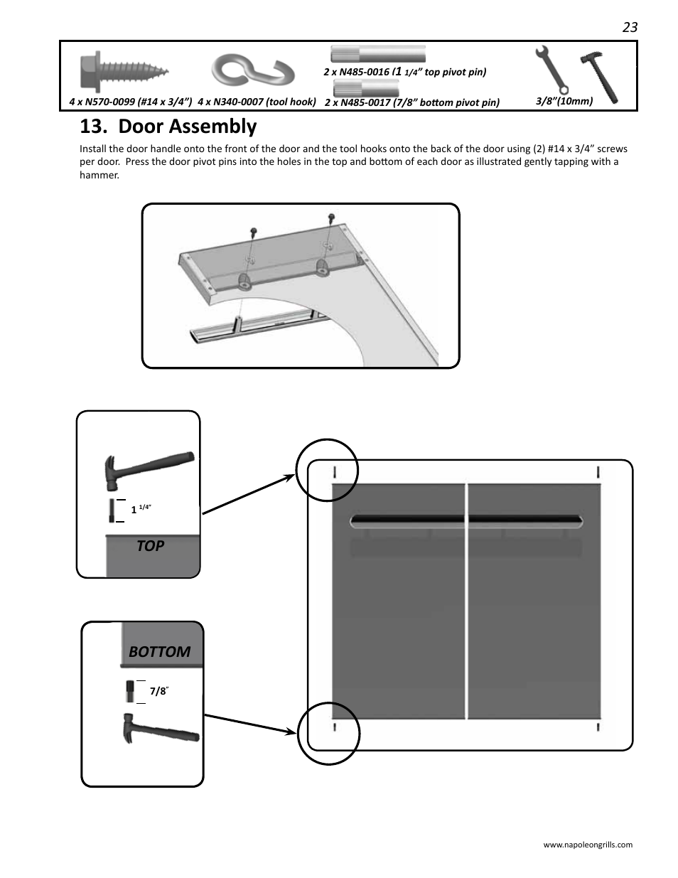 Door assembly, Bottom | Napoleon Grills LD485RB User Manual | Page 23 / 36