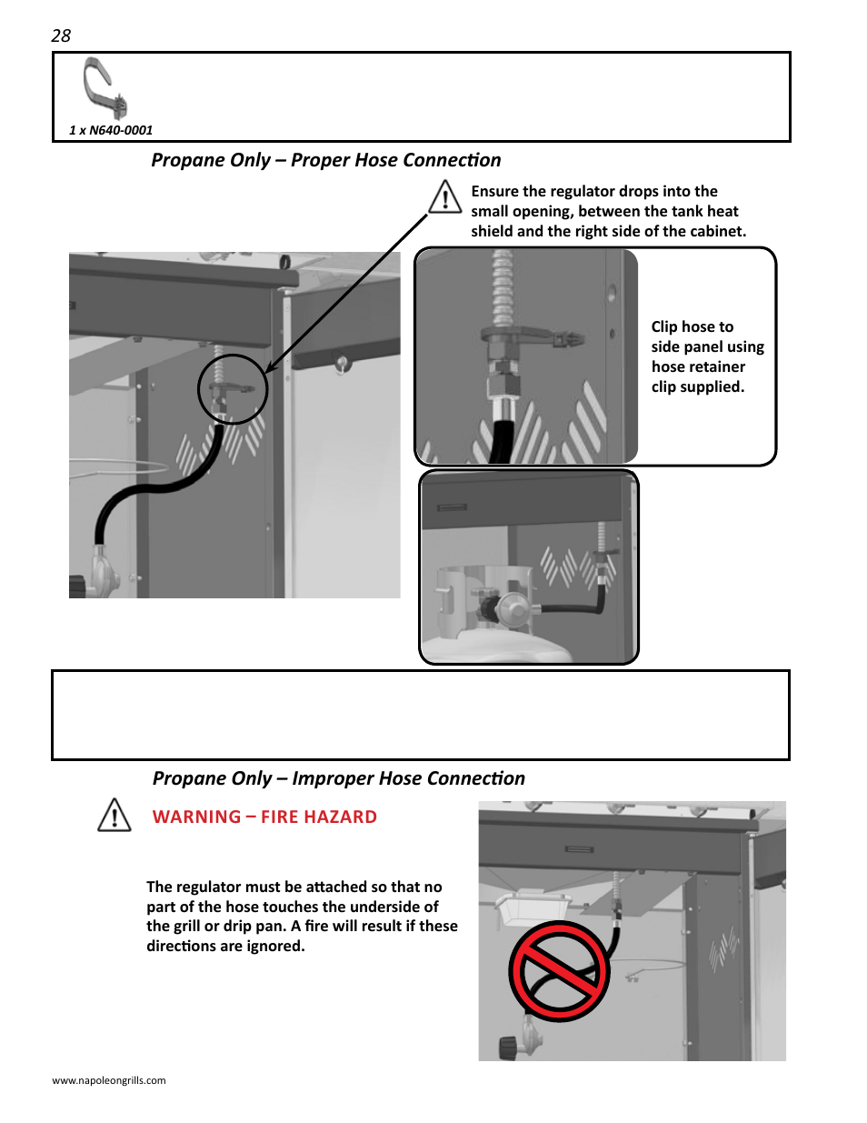 Propane only – proper hose connection, Propane only – improper hose connection | Napoleon Grills LD485RB User Manual | Page 28 / 36