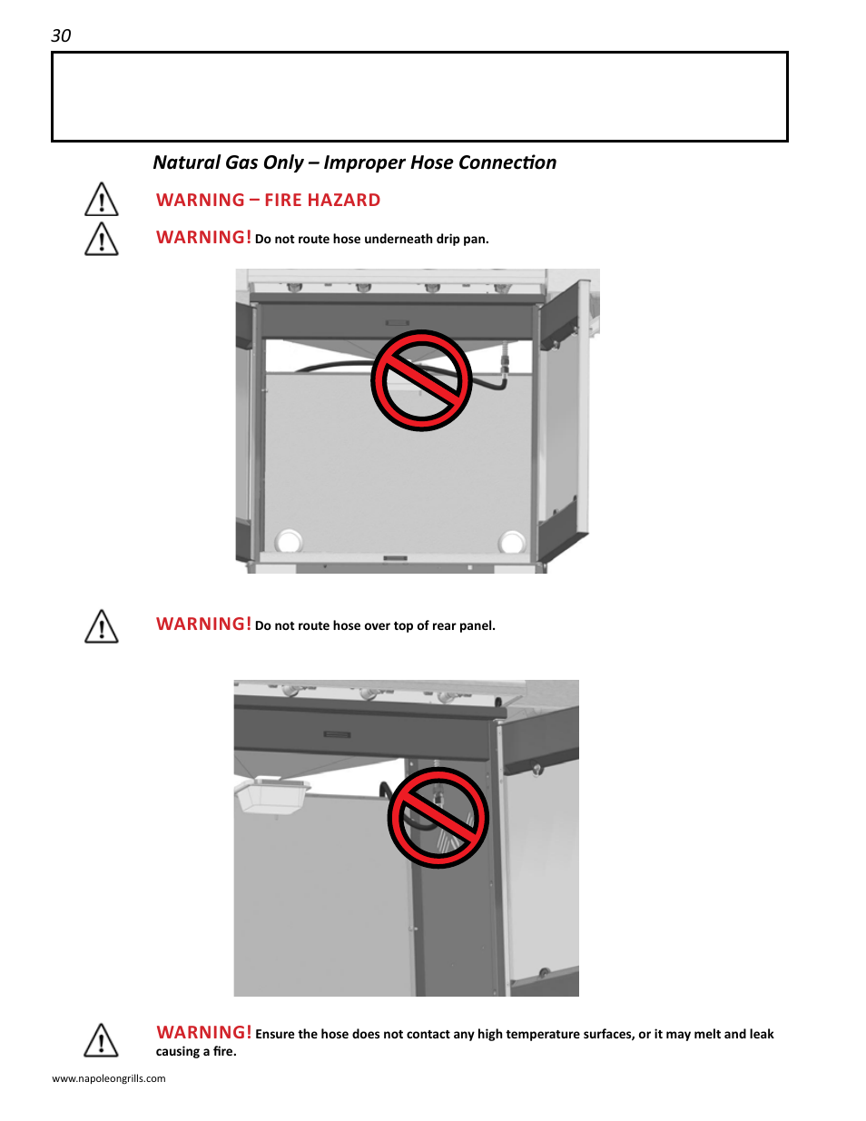 Natural gas only – improper hose connection | Napoleon Grills LD485RB User Manual | Page 30 / 36
