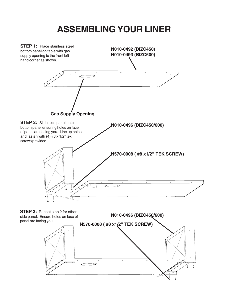 Assembling your liner | Napoleon Grills BIZC450 User Manual | Page 2 / 4