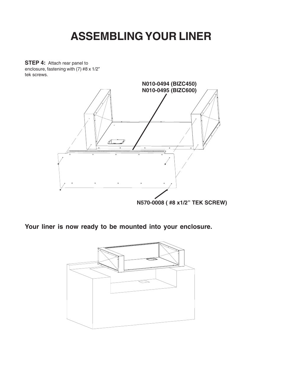 Assembling your liner | Napoleon Grills BIZC450 User Manual | Page 3 / 4