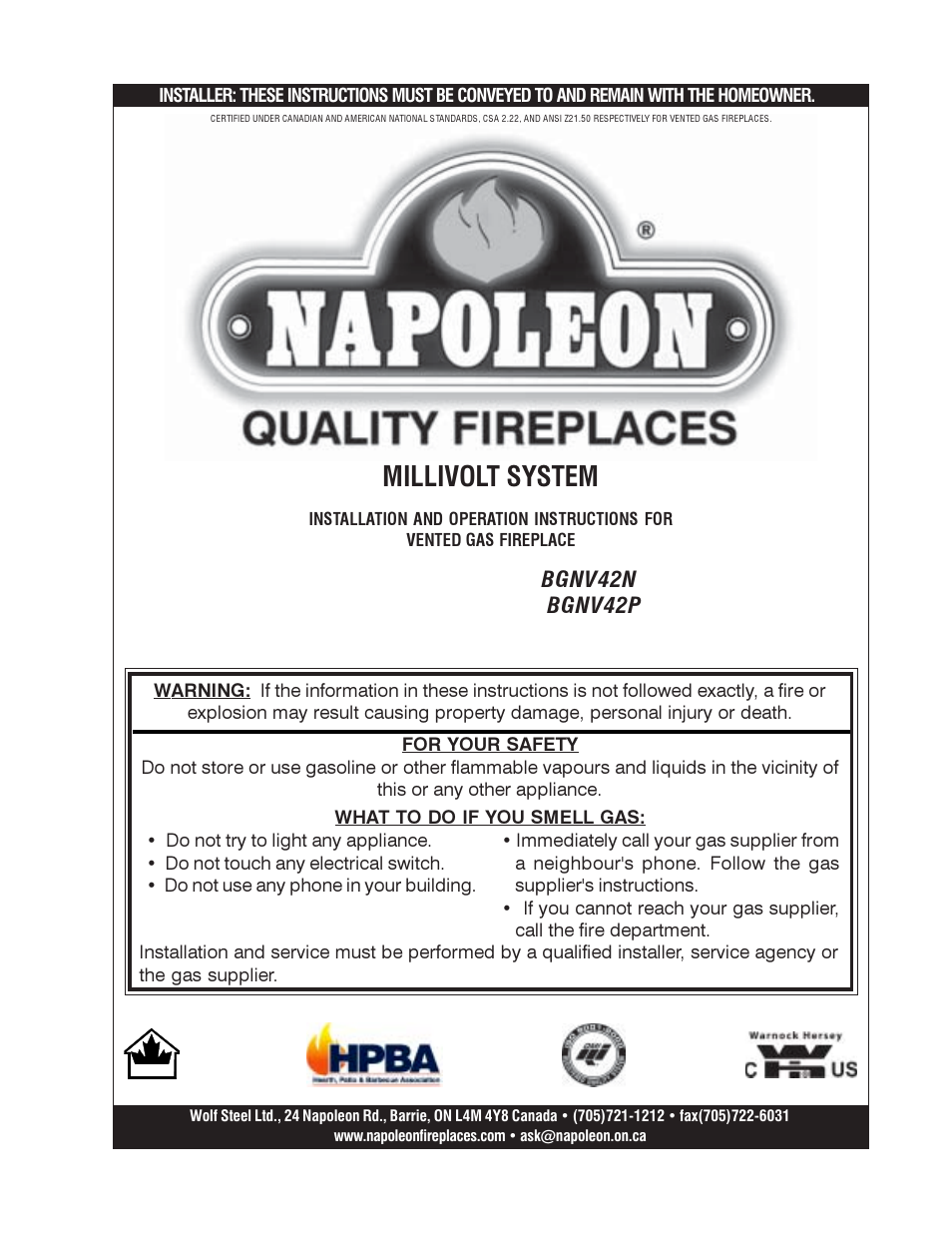 Napoleon Fireplaces BGNV42P User Manual | 16 pages