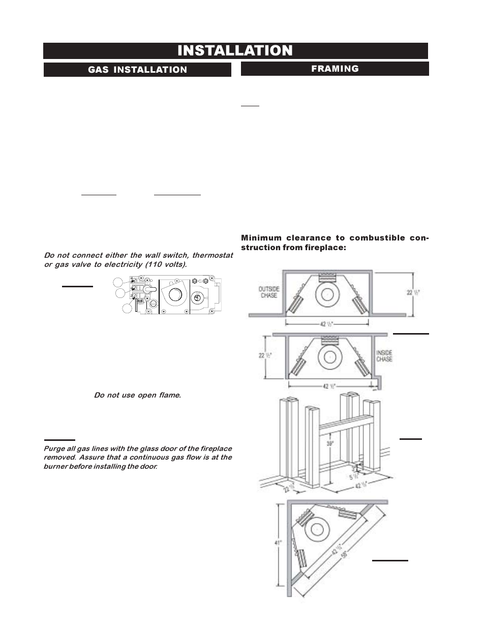 Installation, Gas installation framing | Napoleon Fireplaces BGNV42P User Manual | Page 6 / 16
