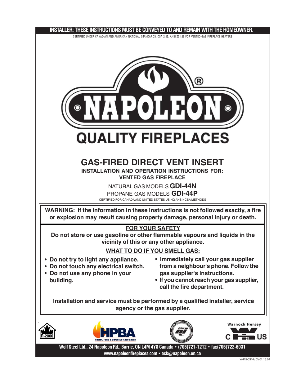 Napoleon Fireplaces GDI-44N User Manual | 16 pages