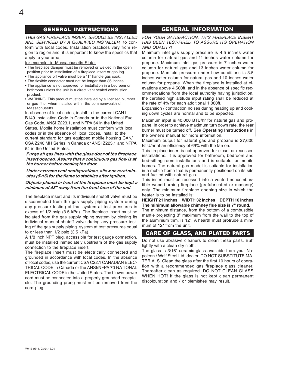 Napoleon Fireplaces GDI-44N User Manual | Page 4 / 16