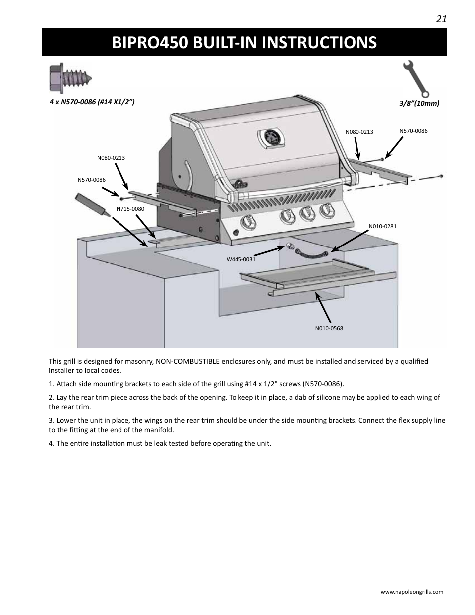 Bipro450 built-in instructions | Napoleon Grills BIPRO 450 User Manual | Page 21 / 28
