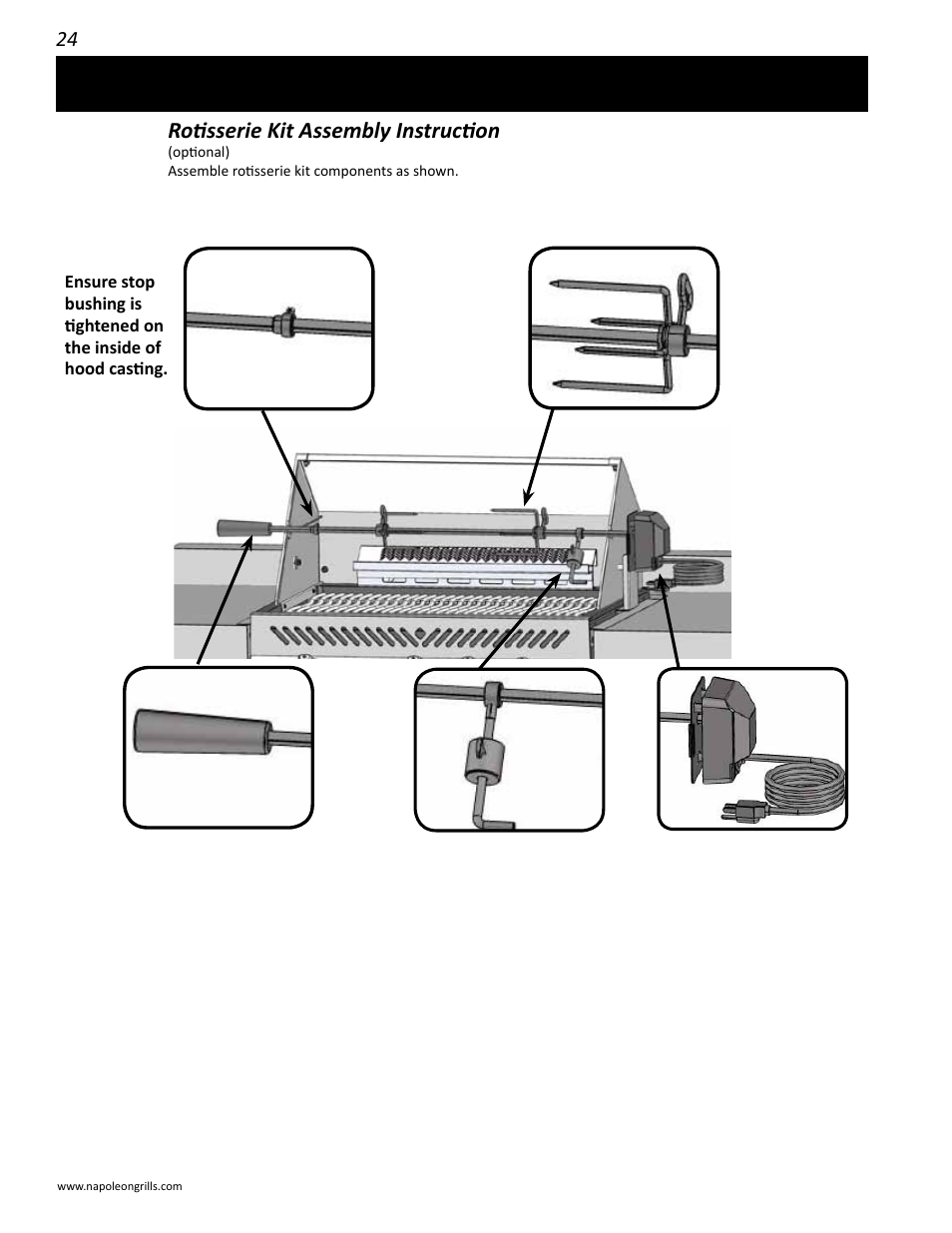Rotisserie kit assembly instruction | Napoleon Grills BIPRO 450 User Manual | Page 24 / 28