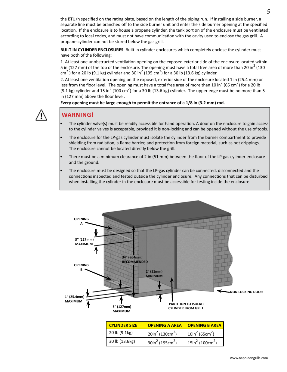 Warning | Napoleon Grills BIPRO 450 User Manual | Page 5 / 28