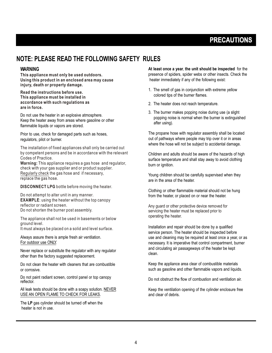 Precautions | Napoleon Grills PTH38PSS User Manual | Page 4 / 15