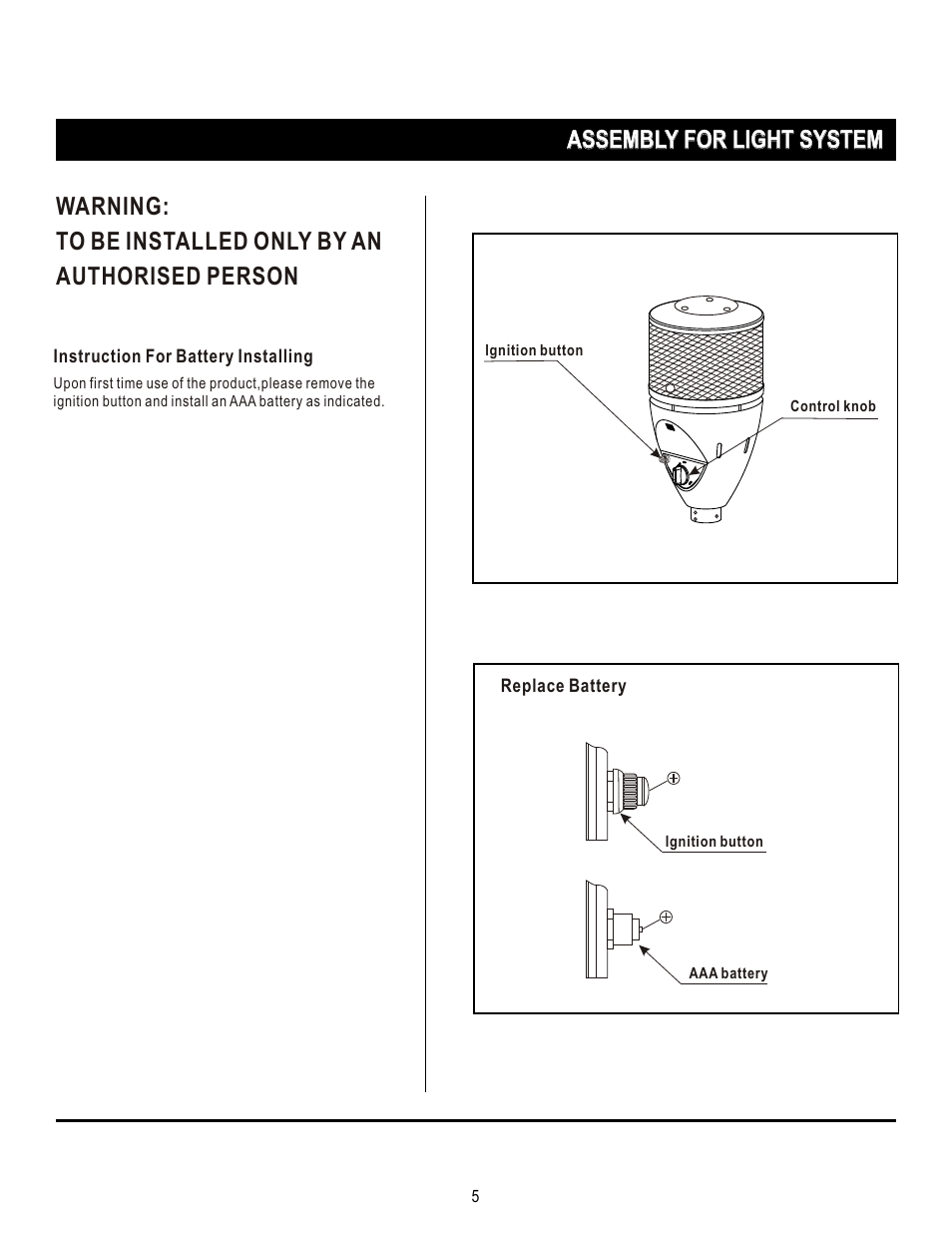 Assembly for light system | Napoleon Grills PTH38PSS User Manual | Page 5 / 15