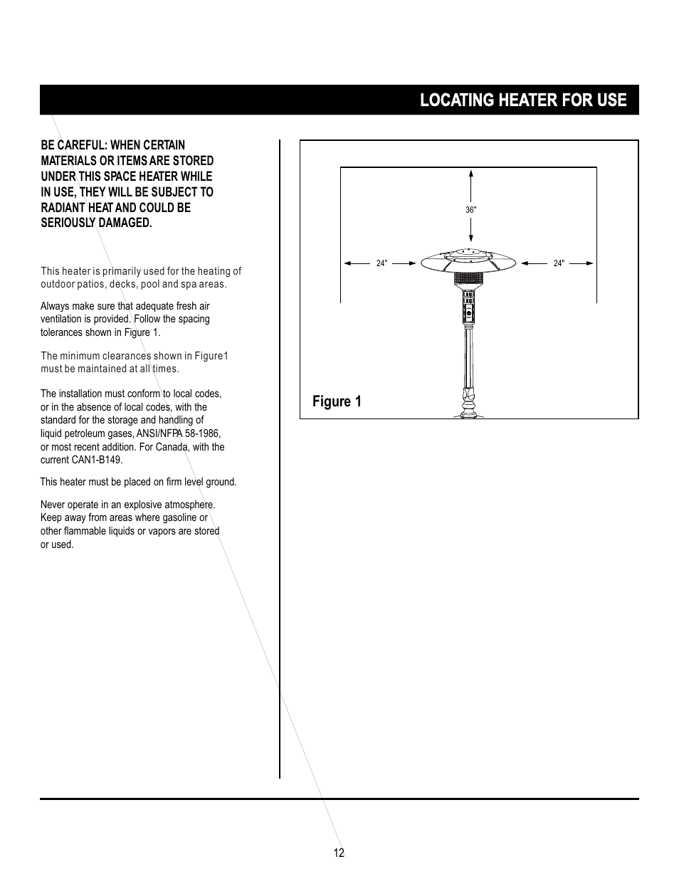 页 12, Locating heater for use, Figure 1 | Napoleon Grills PROPANE PATIO HEATER SRPH01 User Manual | Page 12 / 14