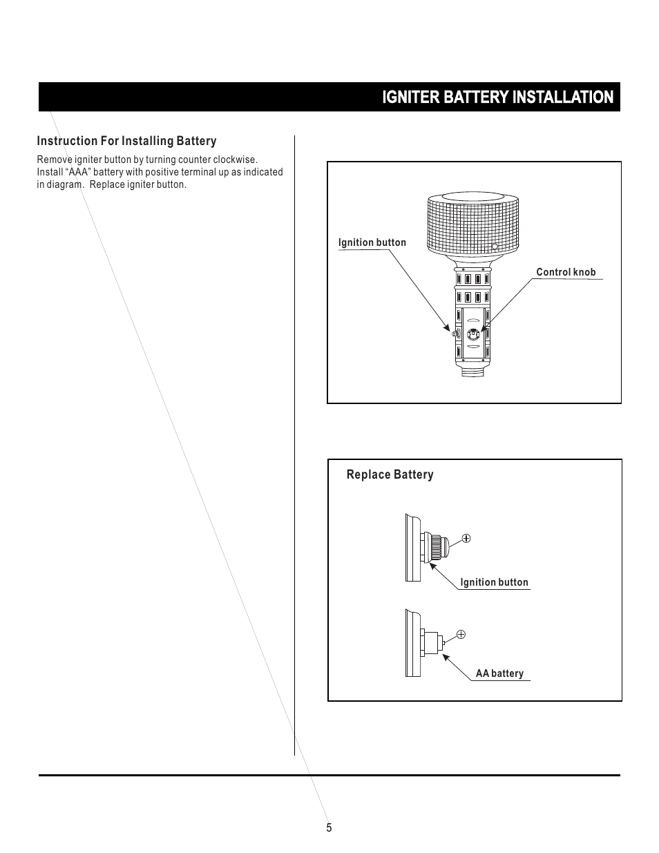 Igniter battery installation | Napoleon Grills PROPANE PATIO HEATER SRPH01 User Manual | Page 5 / 14