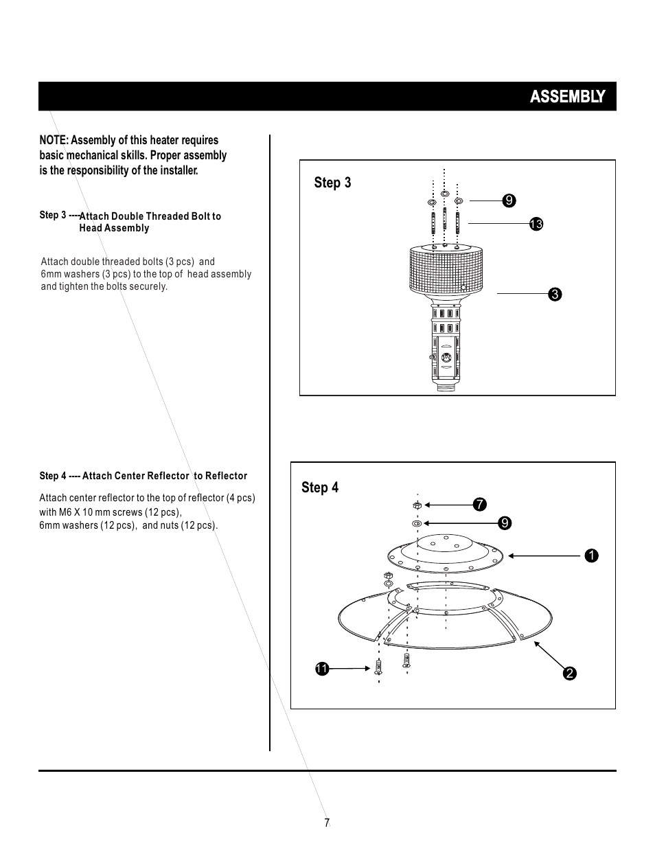 Assembly, Step 4, Step 3 | Napoleon Grills PROPANE PATIO HEATER SRPH01 User Manual | Page 7 / 14