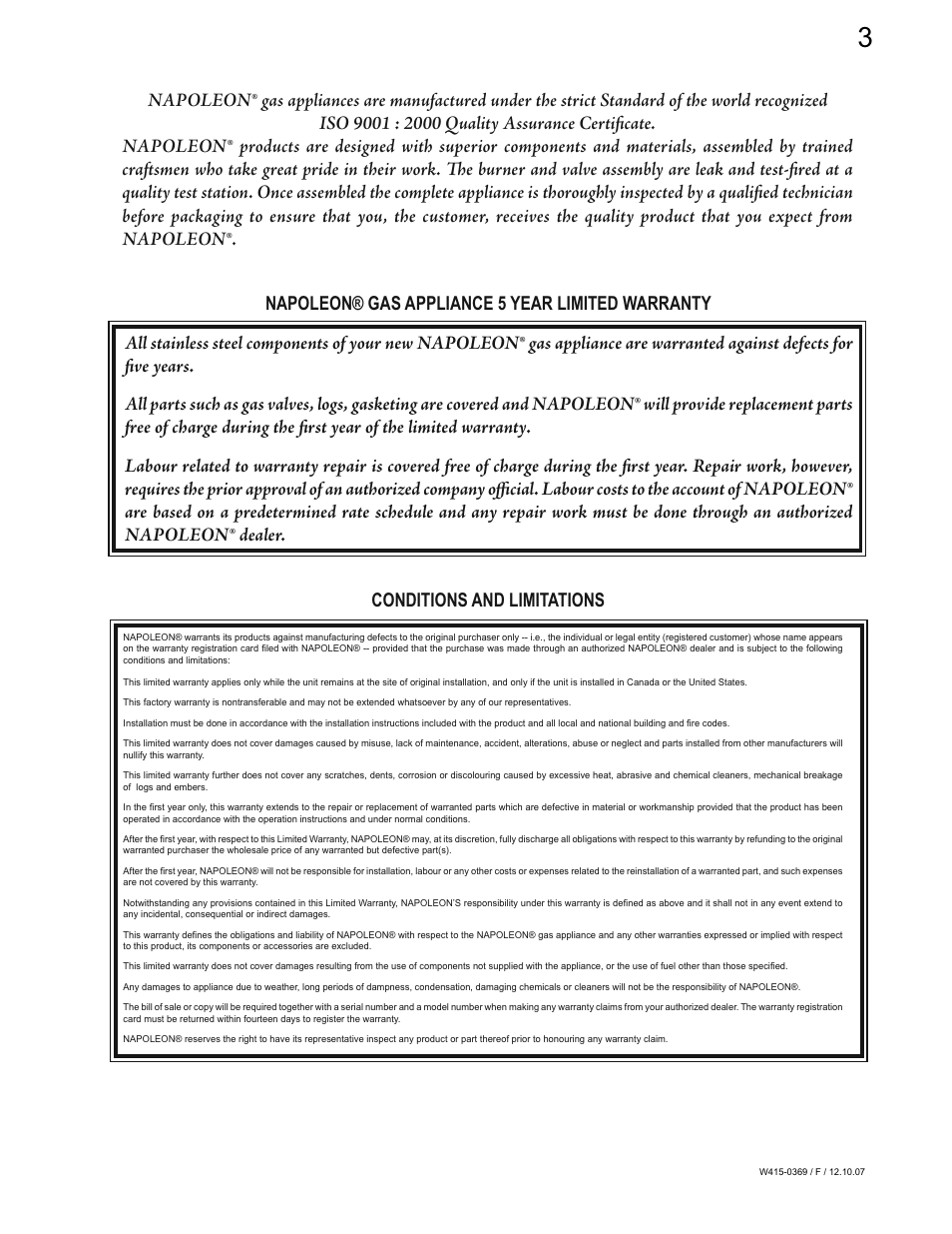Napoleon Fireplaces GSS36N User Manual | Page 3 / 12