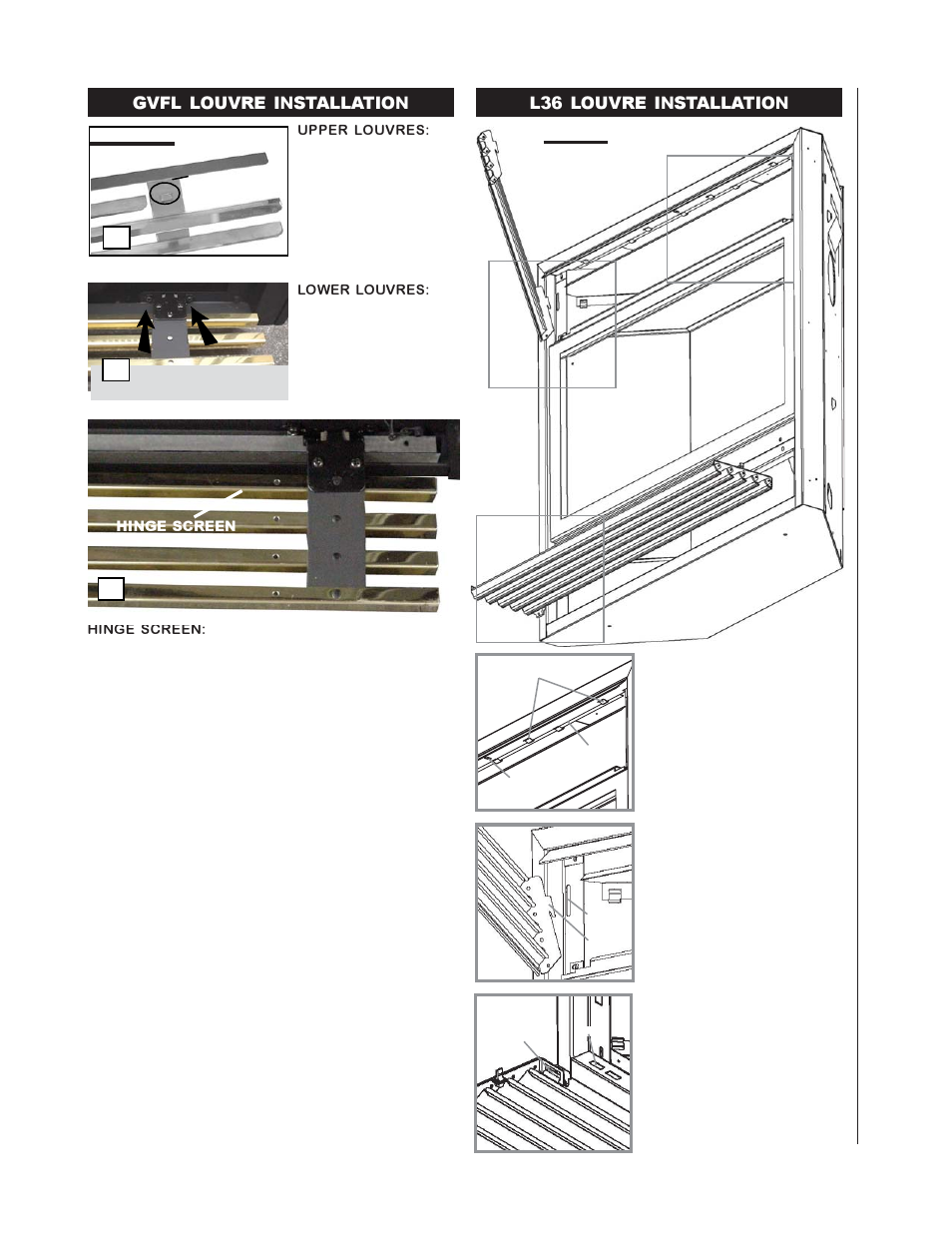 L36 louvre installation, Agvfl louvre installation | Napoleon Fireplaces GVF36 User Manual | Page 10 / 20