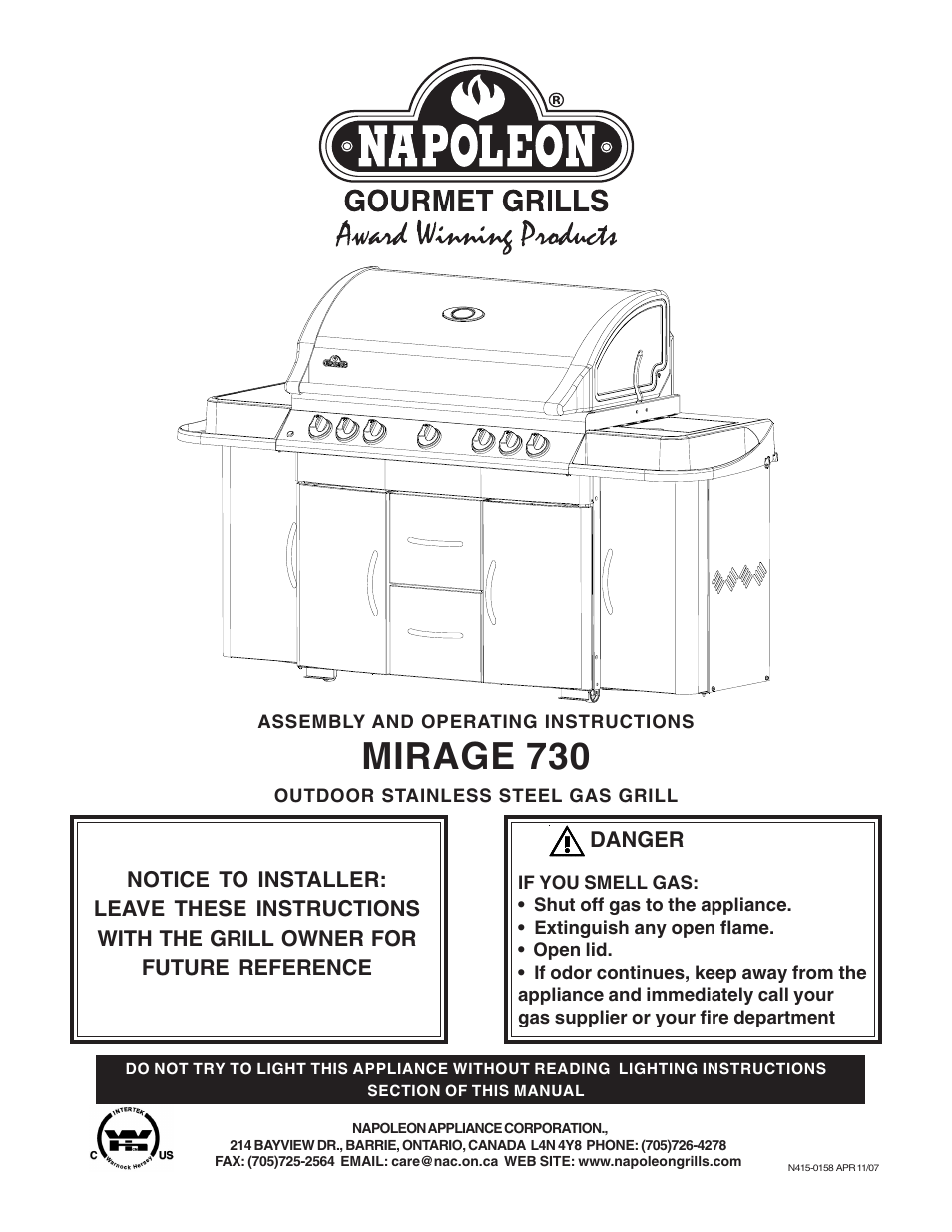 Napoleon Grills MIRAGE 730 User Manual | 32 pages