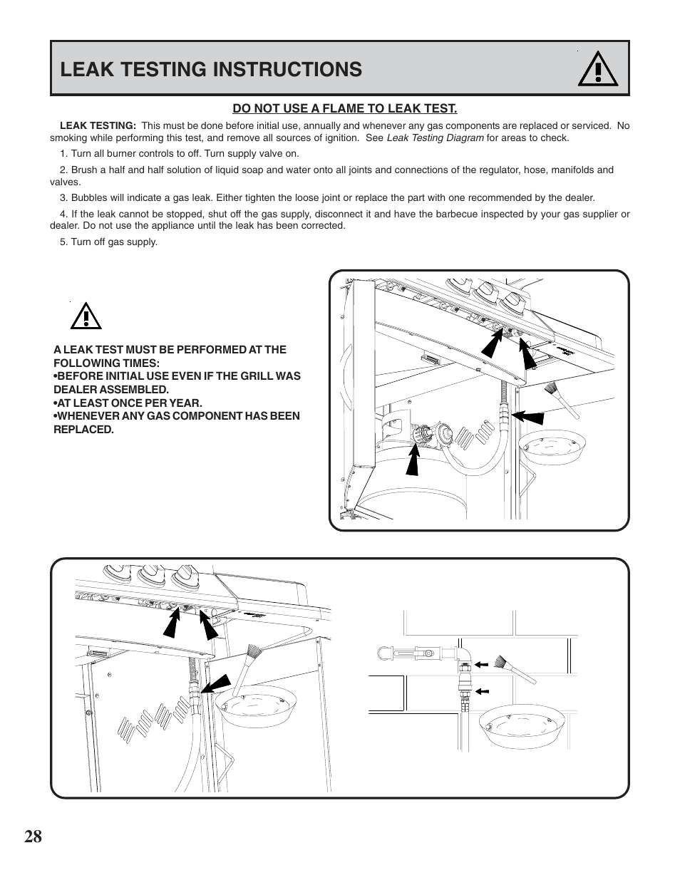 Leak testing instructions | Napoleon Grills MIRAGE 730 User Manual | Page 28 / 32