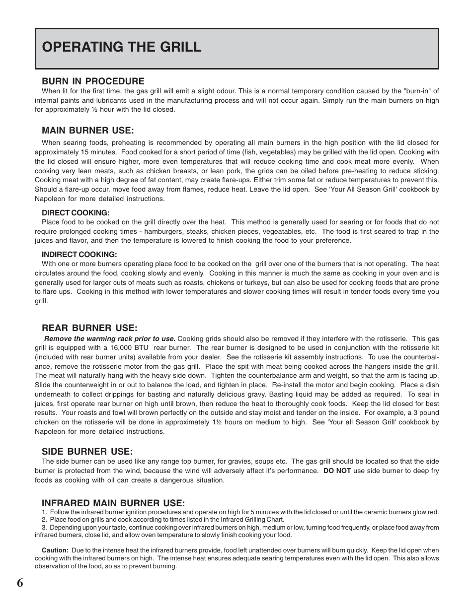 Operating the grill | Napoleon Grills MIRAGE 730 User Manual | Page 6 / 32