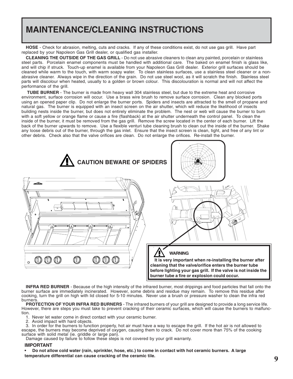 Maintenance/cleaning instructions | Napoleon Grills MIRAGE 730 User Manual | Page 9 / 32