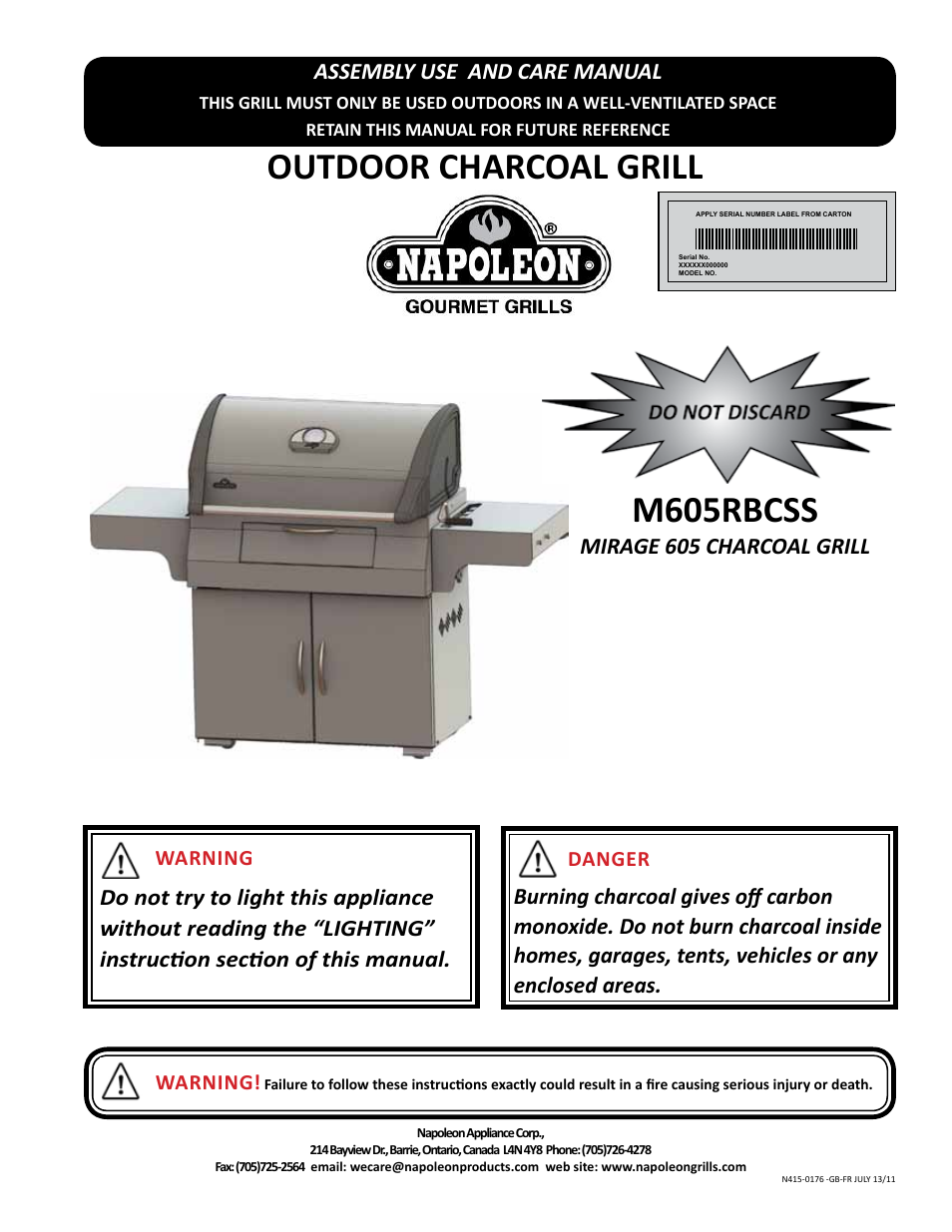 Napoleon Grills M605RBCSS User Manual | 28 pages