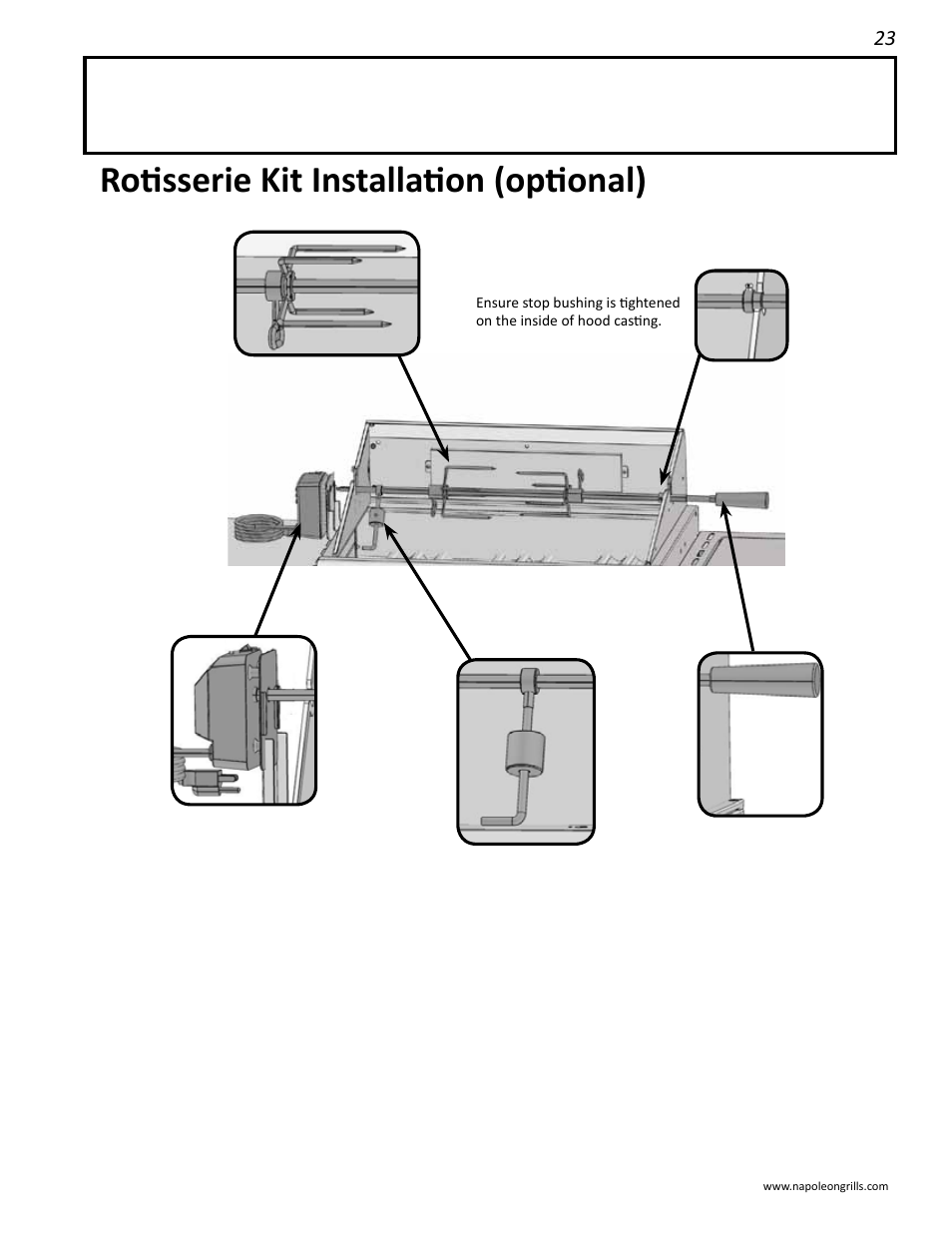 Rotisserie kit installation (optional) | Napoleon Grills M605RBCSS User Manual | Page 23 / 28