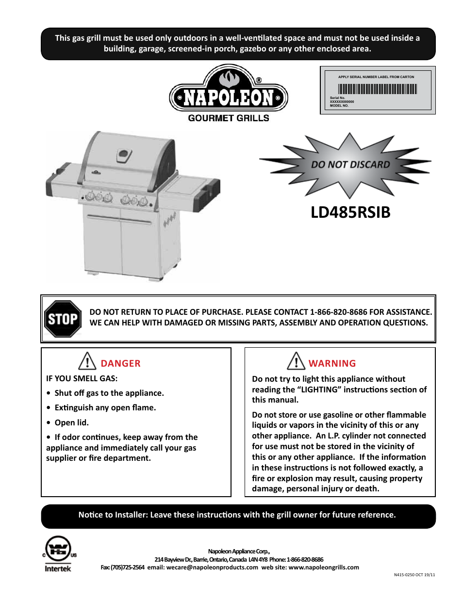 Napoleon Grills LD485RSIB User Manual | 40 pages