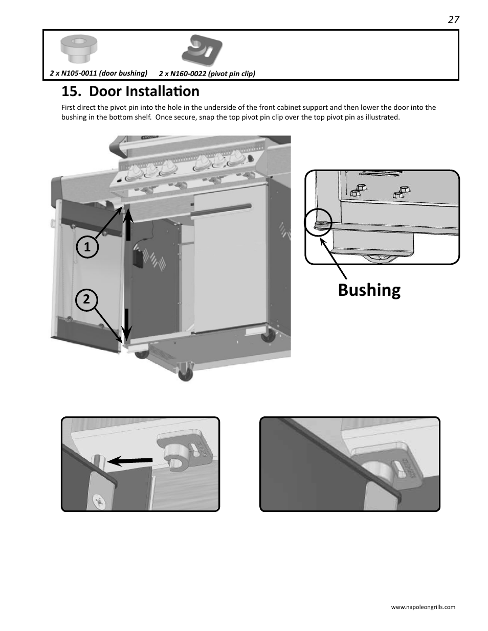 Bushing, Door installation | Napoleon Grills LD485RSIB User Manual | Page 27 / 40