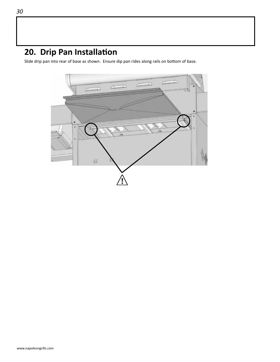 Drip pan installation | Napoleon Grills LD485RSIB User Manual | Page 30 / 40