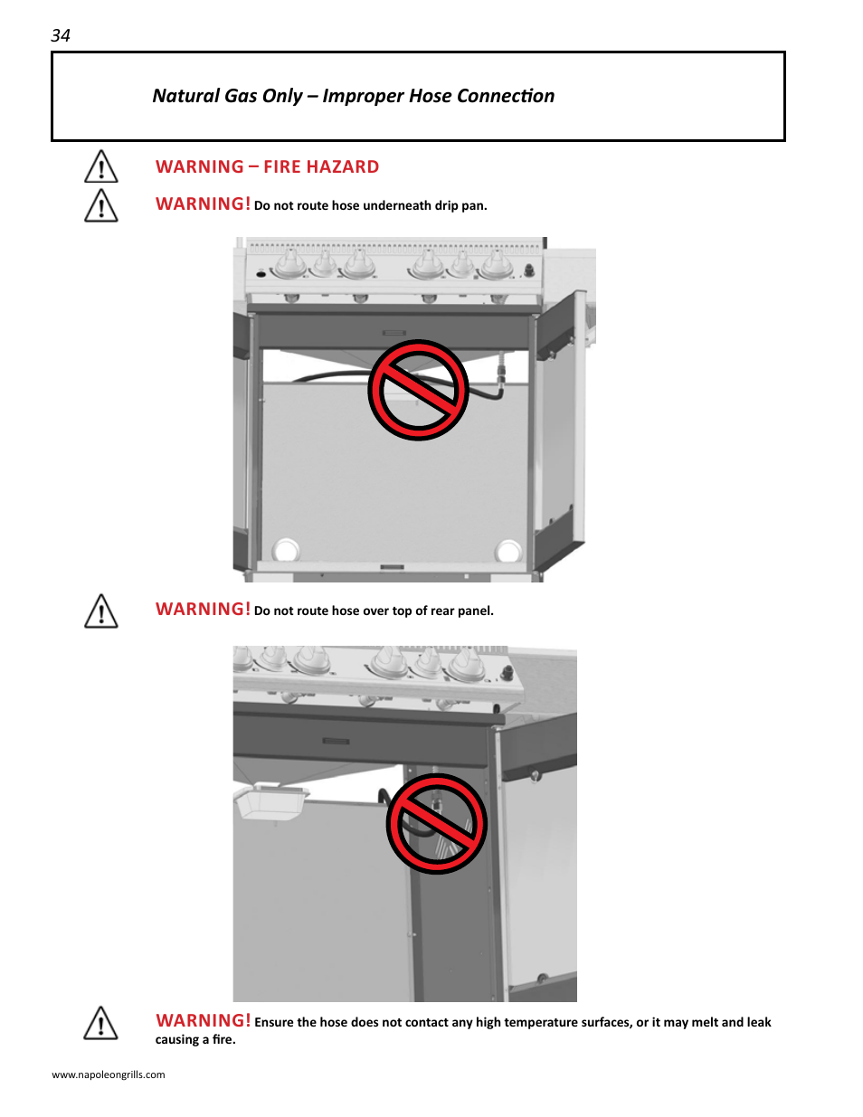 Natural gas only – improper hose connection | Napoleon Grills LD485RSIB User Manual | Page 34 / 40