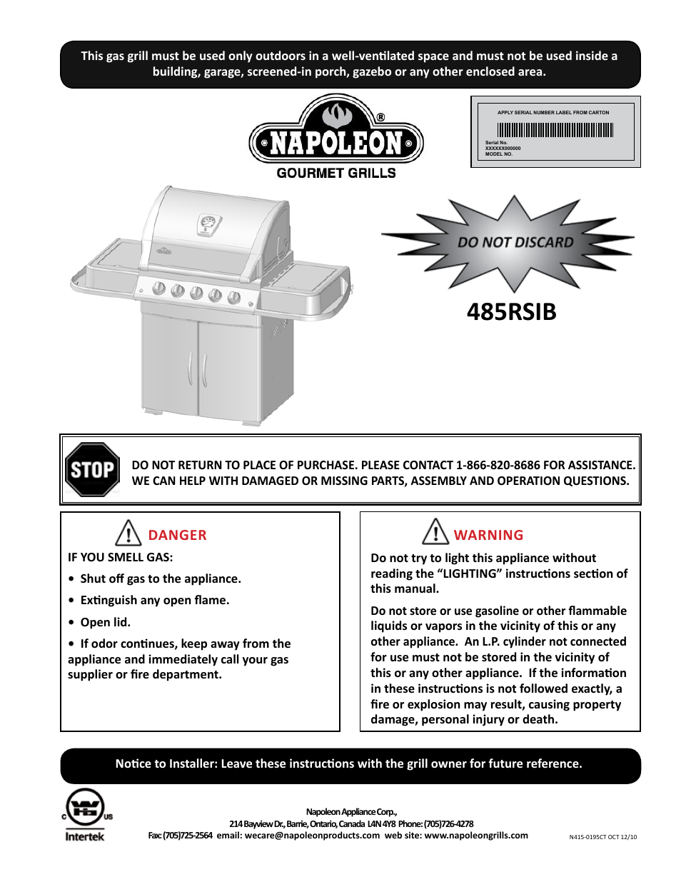 Napoleon Grills 485RSIB User Manual | 38 pages