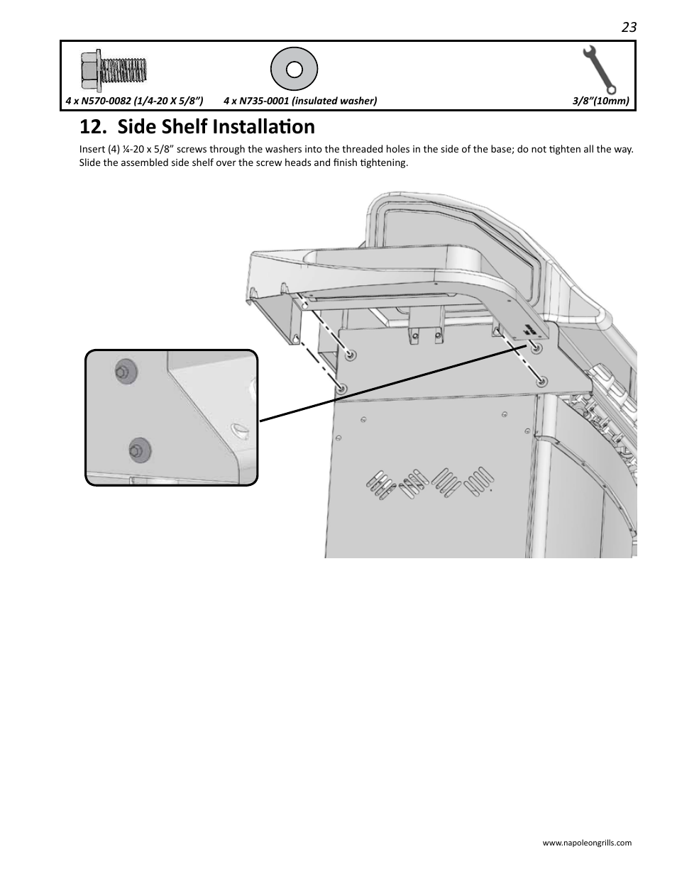 Side shelf installation | Napoleon Grills 485RSIB User Manual | Page 23 / 38