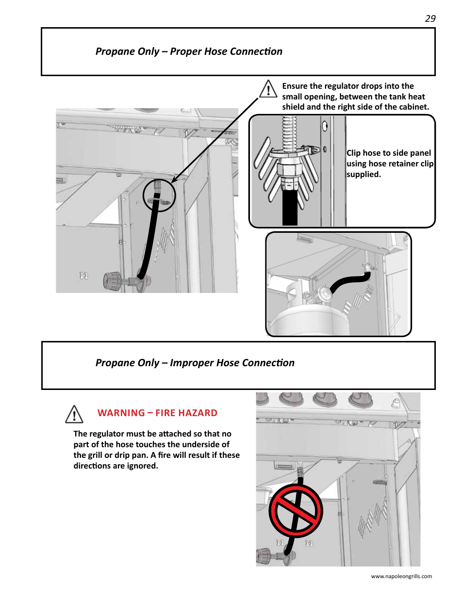 Propane only – proper hose connection, Propane only – improper hose connection | Napoleon Grills 485RSIB User Manual | Page 29 / 38
