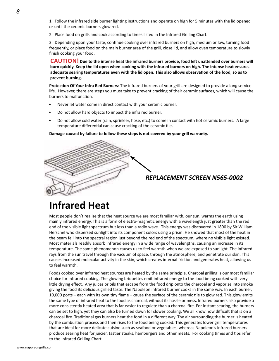 Infrared heat, Caution | Napoleon Grills 485RSIB User Manual | Page 8 / 38