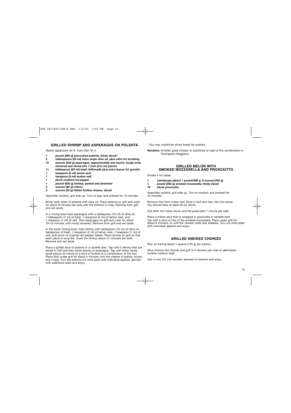 Cuisinart Raclette CR-8C User Manual | Page 15 / 18