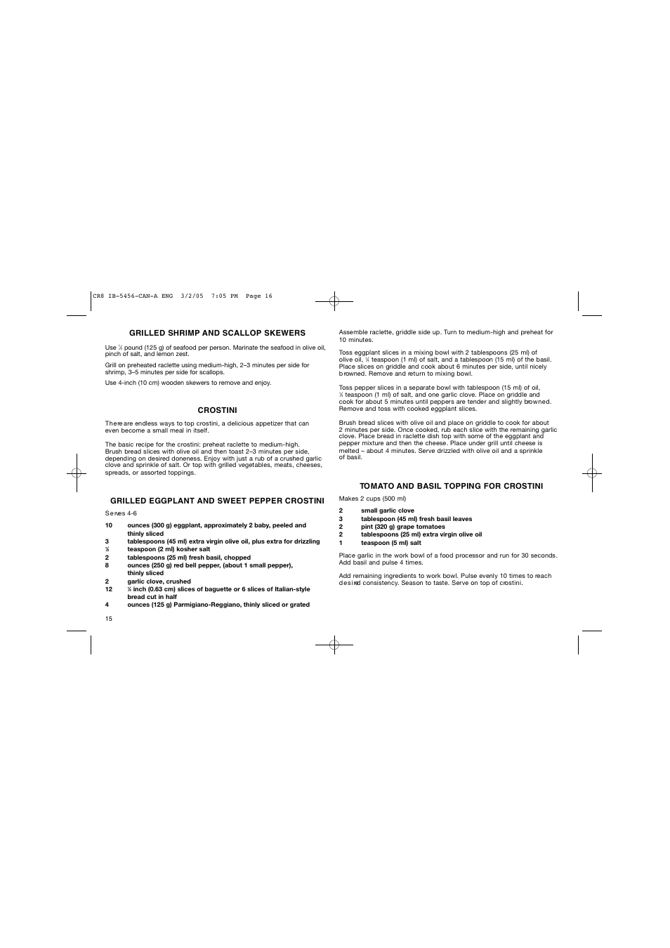 Cuisinart Raclette CR-8C User Manual | Page 16 / 18