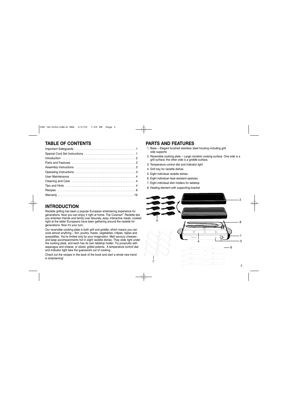 Cuisinart Raclette CR-8C User Manual | Page 3 / 18