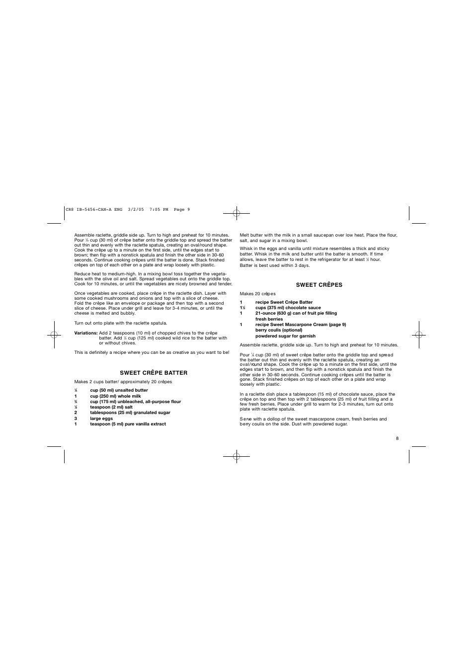 Cuisinart Raclette CR-8C User Manual | Page 9 / 18