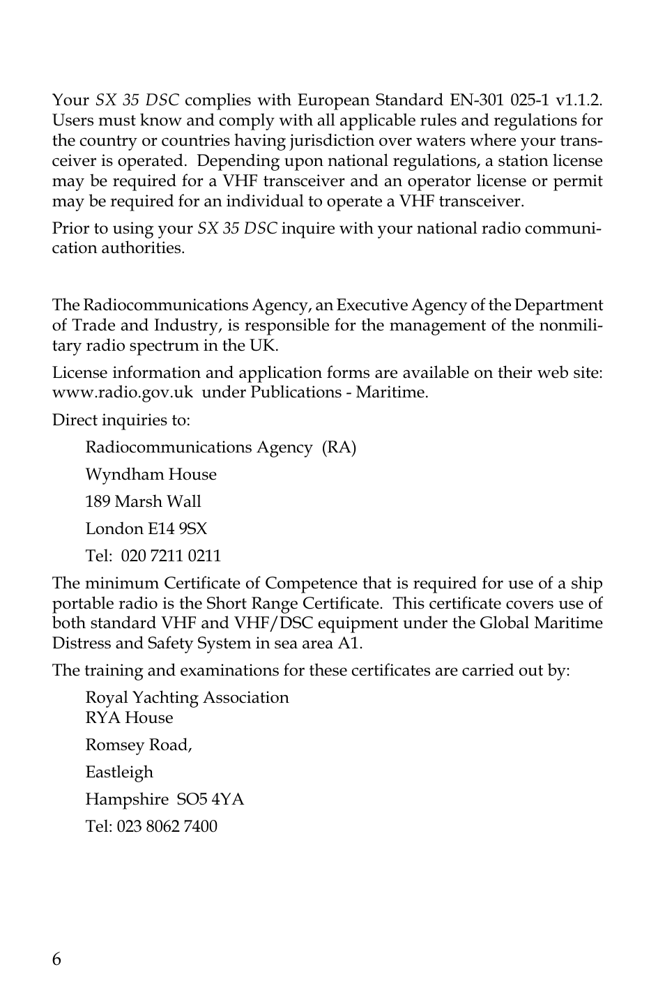 License information | NASA SX 35 DSC User Manual | Page 8 / 58