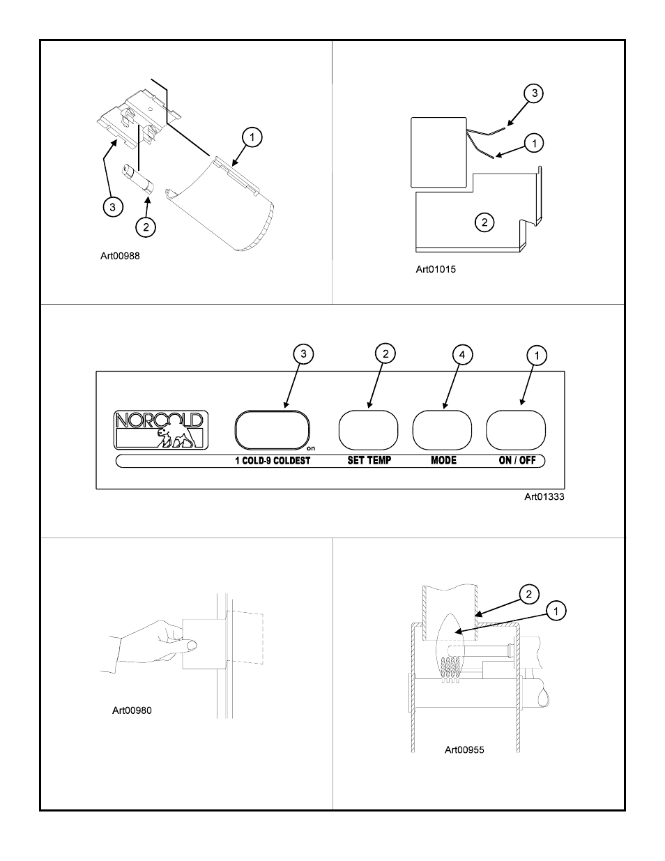 Graphic art00988, Graphic art01333, Graphic art01015 | Graphic art00980, Graphic art00955 | Norcold 120X User Manual | Page 16 / 18