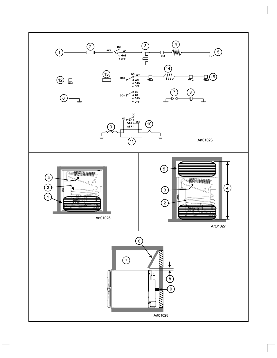 Graphic art01023, Graphic art01026, Graphic art01027 | Graphic art01028 | Norcold N260 User Manual | Page 15 / 17