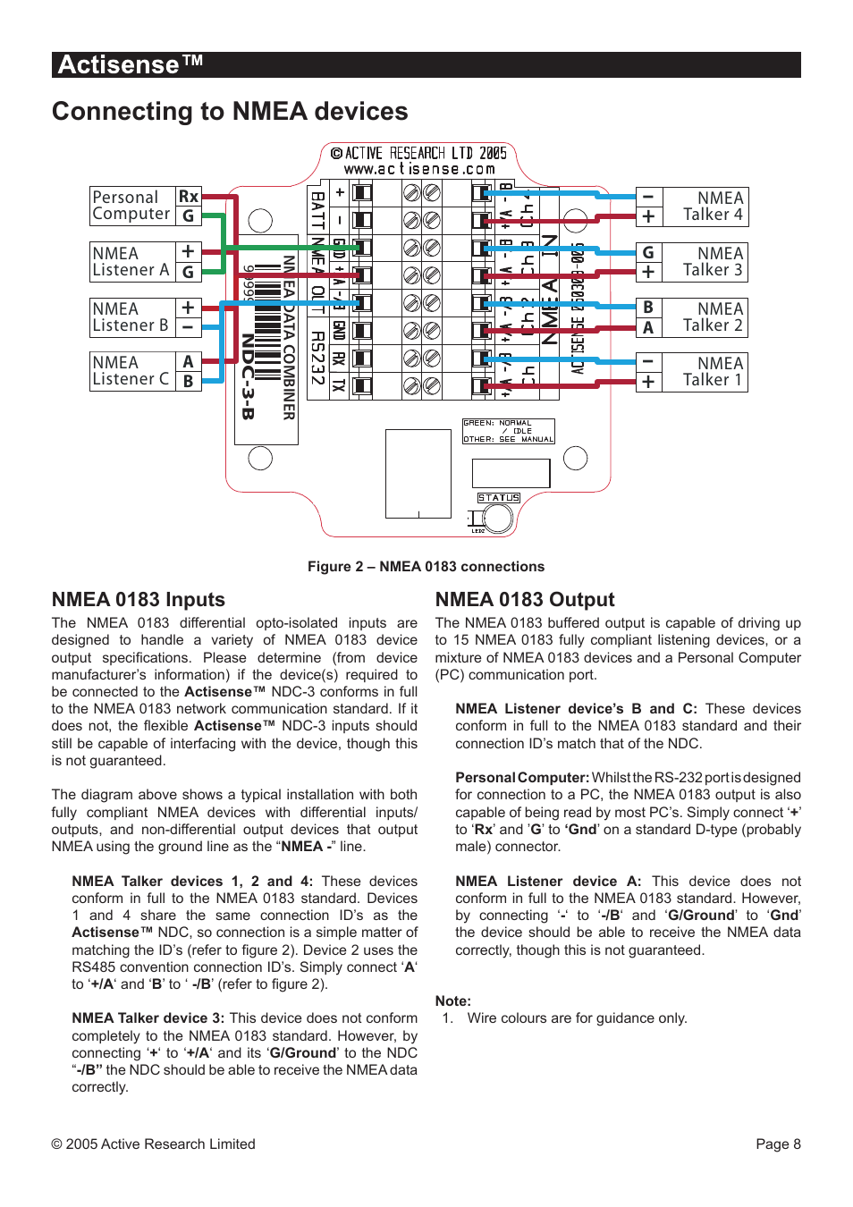 Connecting to nmea devices, Nmea 0183 inputs, Nmea 0183 output | NDC comm NDC-3 User Manual | Page 8 / 12