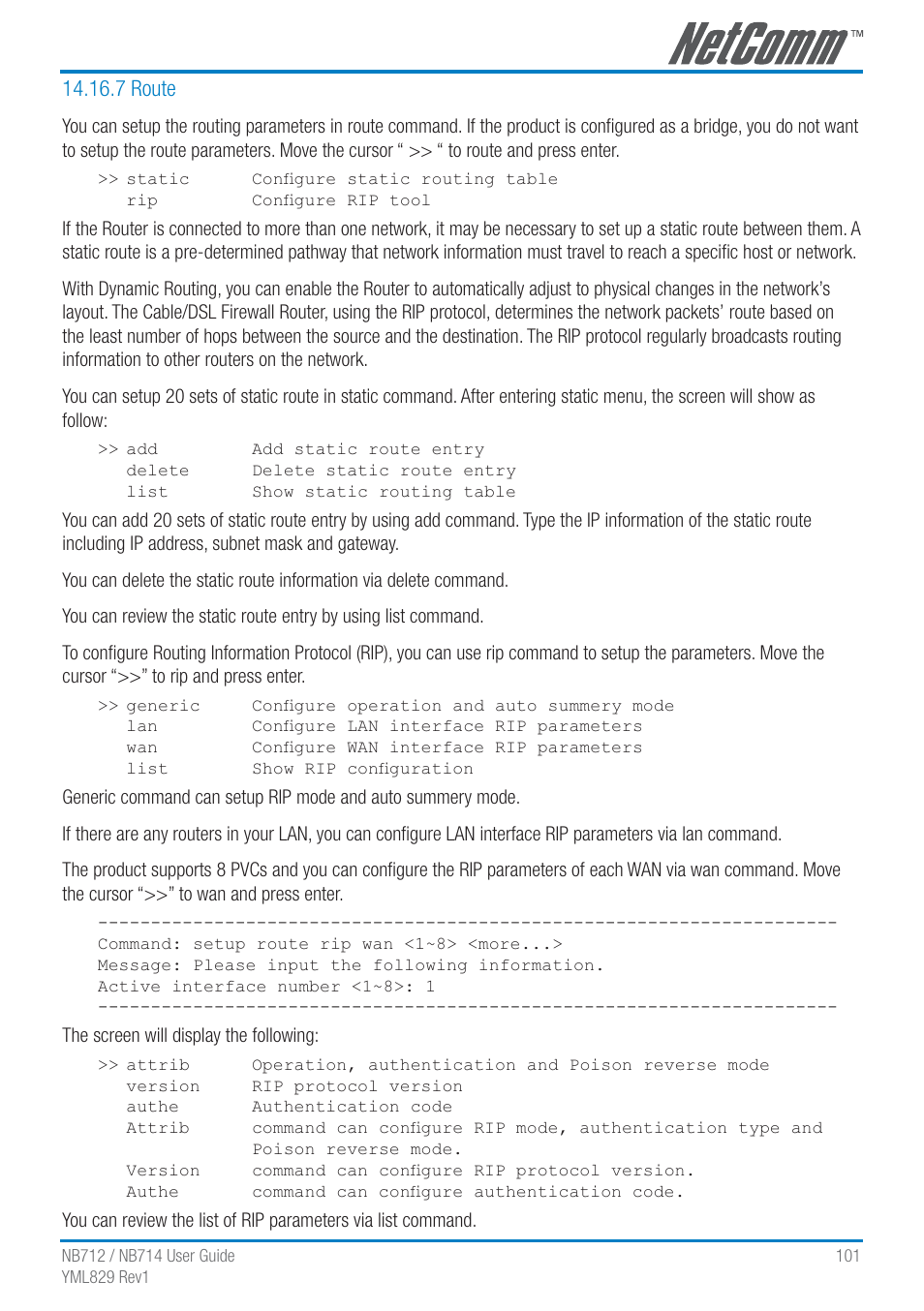 7 route | NetComm G.SHDSL 4-port Security Modem Routers NB712 User Manual | Page 101 / 117