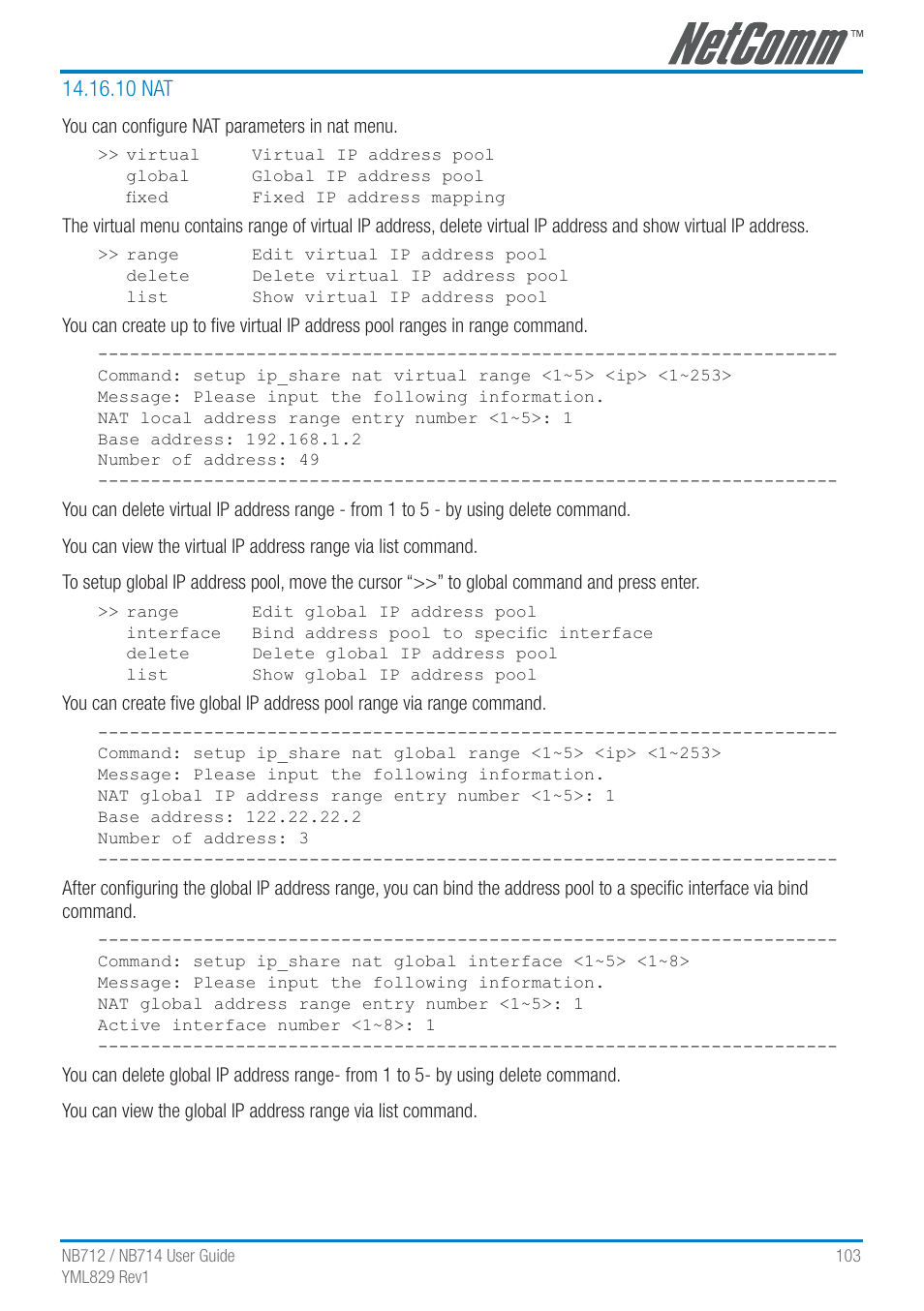 10 nat | NetComm G.SHDSL 4-port Security Modem Routers NB712 User Manual | Page 103 / 117