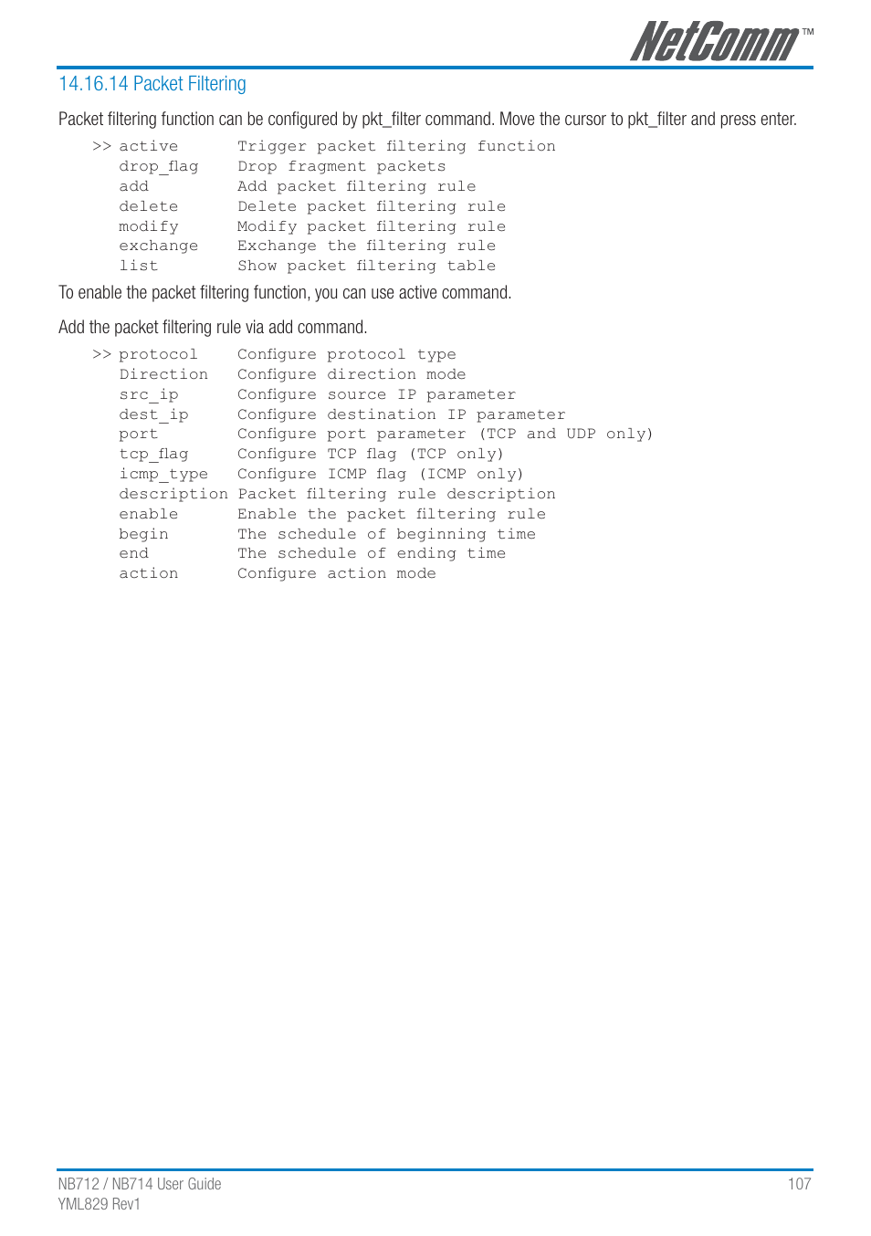 14 packet filtering | NetComm G.SHDSL 4-port Security Modem Routers NB712 User Manual | Page 107 / 117