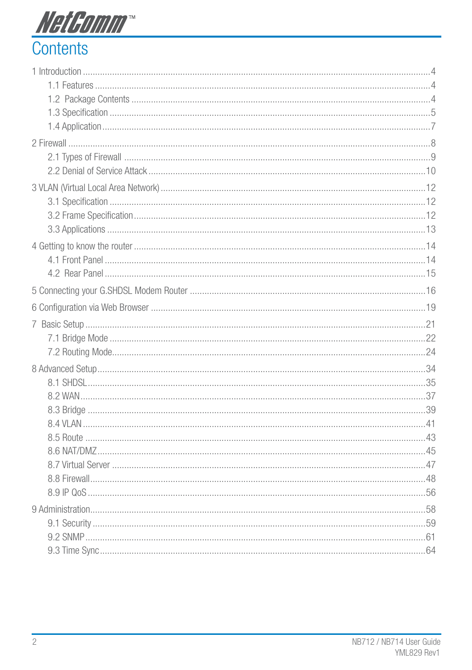 NetComm G.SHDSL 4-port Security Modem Routers NB712 User Manual | Page 2 / 117